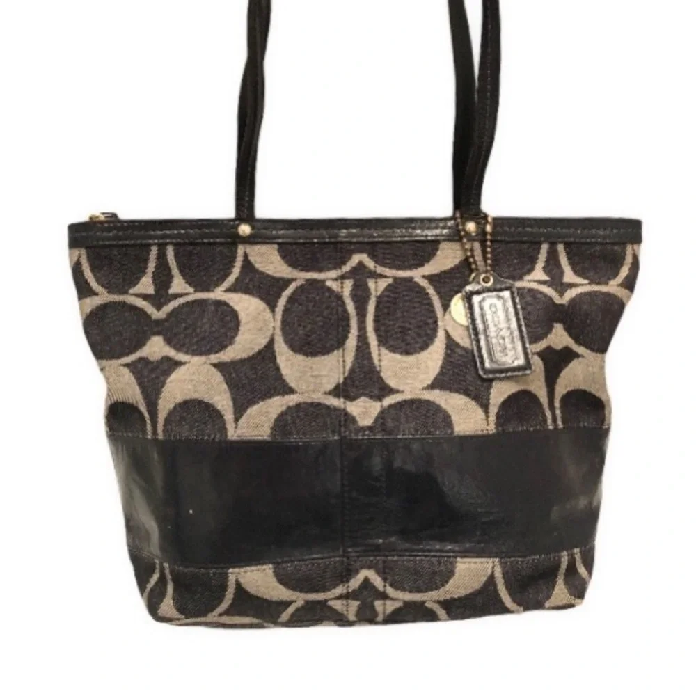 Coach 12546 signature legacy stripe denim tote bag